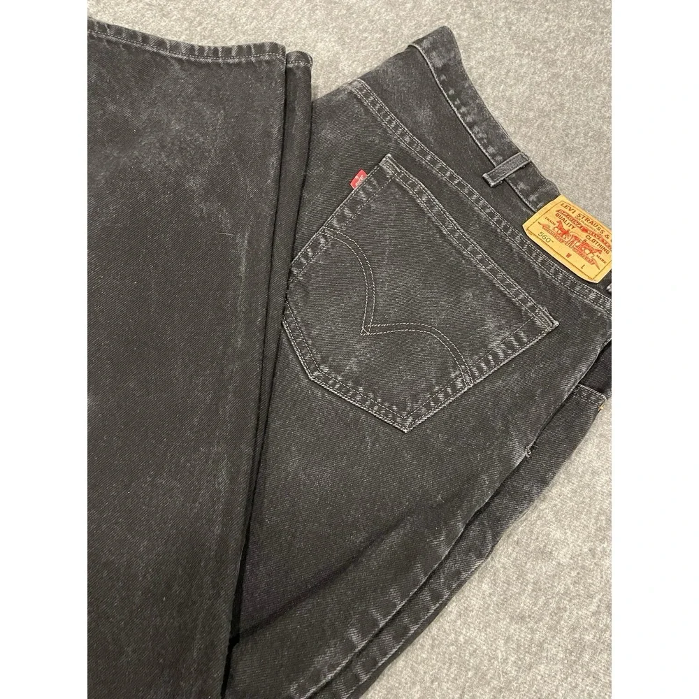 Levi's Vintage 50x29 Relaxed Loose Fit Men's Jeans, Black Denim Pants Distress